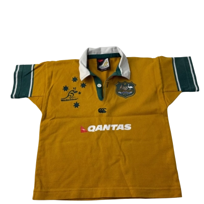 Canterbury Wallabies signed Kids  Size 4 Sport Top Gold / Green 