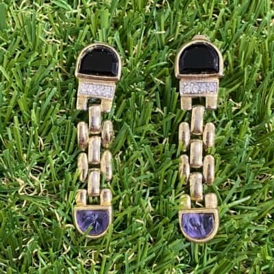 Womens Vintage Thick Chain Cascade Earrings with Purple and Black Accents