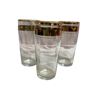 Vintage mid century glasses clear glass with gold stripe