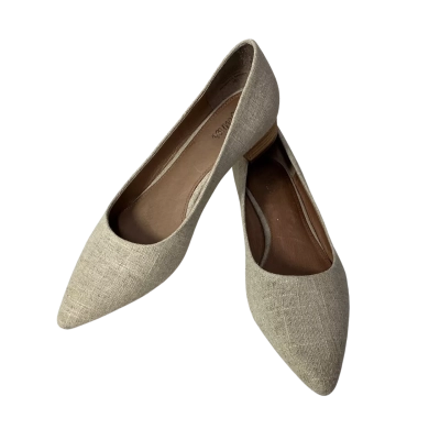 Wittner Womens Size 38 Beige Linen-Textile Pointed-toe Low Block Heel Shoes