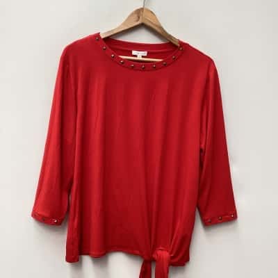 NEW - W.Lane Womens  Size L STUDDED Long Sleeve Top Red RRP $89.99
