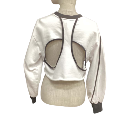 AJE Athletica Size 10 Long Sleeve Cropped Sports Top White with Black Piping 