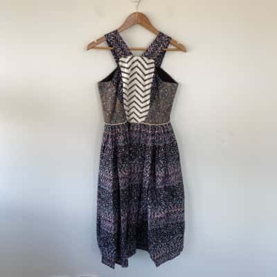 Navy Blue Pattern Sleeveless Midi Dress Size 8