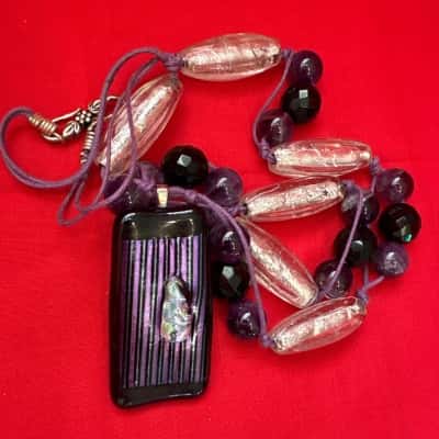  Women's Handmade Necklace featuring a Distinct Purple Glass Pendant 