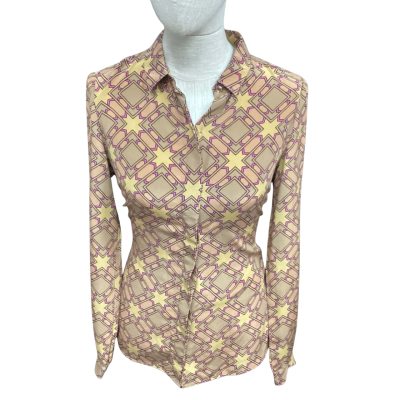 Oroton Womens  Size 6 Long Sleeve Top Brown / Pattern / Pink  
