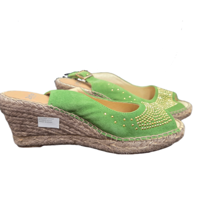 Zeta Women's Green Suede Leather Studded Espadrille Wedges – Size EU 39