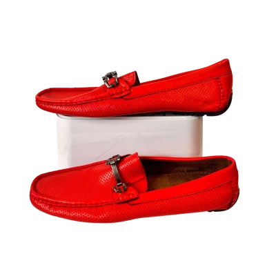 Camellia Mens Red Leather Driving Loafers