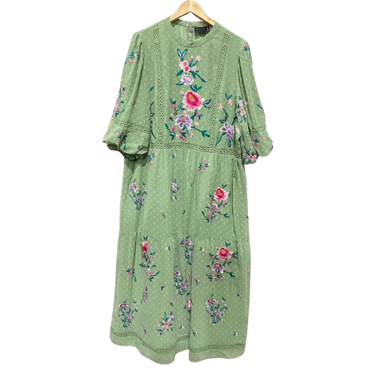 Brand New ASOS Design Womens Size 22 Babydoll Floral Embroidery Dress Green  Boho - RRP $159(s)