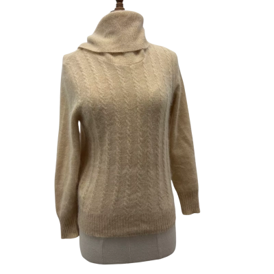Slade Scotland Angora Wool Roll Neck Cable Knit Jumper Size 12 Cream