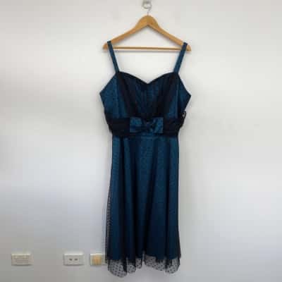 Stop Staring Blue Black Mesh Evening Maxi Dress  Size 18