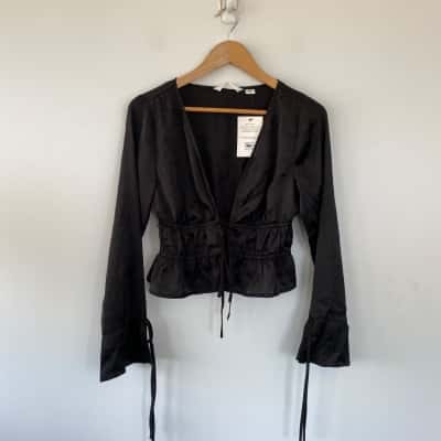 Glassons Black Long Sleeve Front Tie Top  Size 10