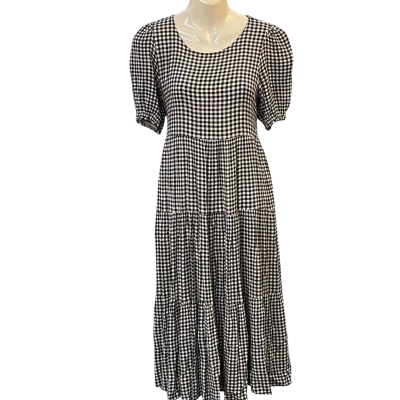 Petal + Pup Womens  Size 6 / XS Maxi Dress / Short Sleeve Dress  Black  / Gingham / White 