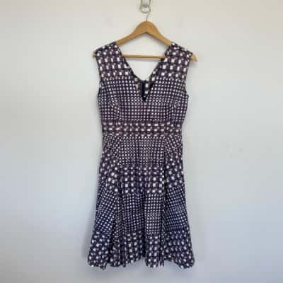 David Lawrence Purple White Checked Sleeveless Midi Dress  Size 10 