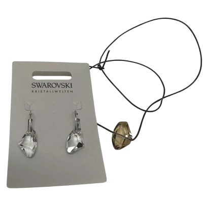 Swarovski Womens Earrings Silver and clear Crystal,  yellow gold Pendant on Cord Necklace.
