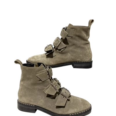 Topshop Womens Grey Suede 3 Buckle Zip Size 39 Boots / Flats Grey / Silver 