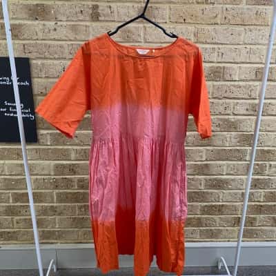 Gorman Womens Inner Bloom Smock Dress features a vibrant pink and orange dip-dye design Size 12 