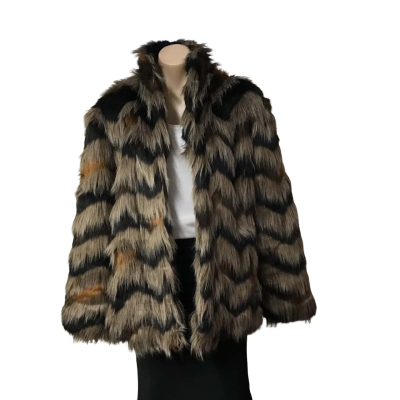 Kaleidoscope Womens Size 48 Beige / Brown Multi Faux Fur Jacket (new)