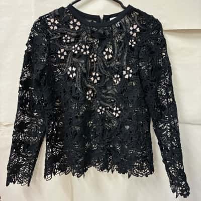 Witchery Womens Floral Long Sleeve Top in Black  