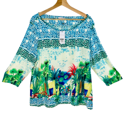 W.Lane - 3/4 Sleeve Garden Print T Sea Green (Size XXL)