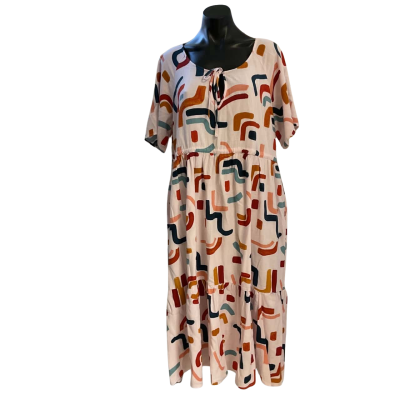 Ava & Mia Womens  Size 14 Midi Dress patterned Mustard / Navy Blue / Pink  / Turquoise 