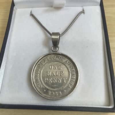 One Half Penny 1933 Charm on 925 Necklace 