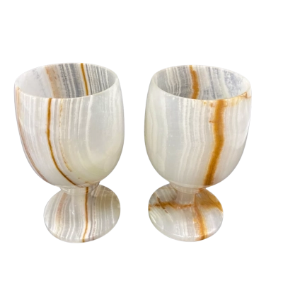 2 x Alabaster Marble Onyx Wine Goblets
