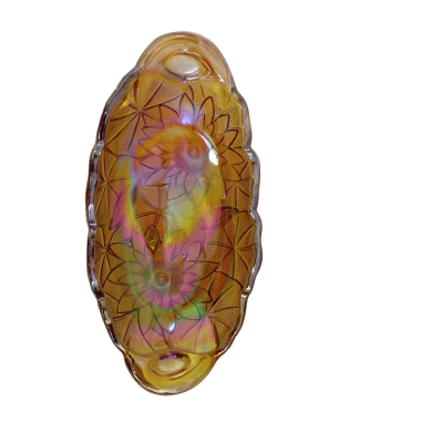 Vintage Marigold Amber Gold Iridescent Carnival Glass Dish