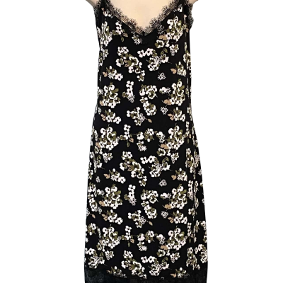 Michael Kors Womens  Size XL Midi Dress Black  / Floral / Green / White 