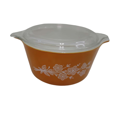 Vintage Pyrex Butterfly Gold 1 QT Round Casserole Baking Dish