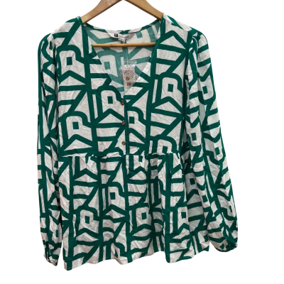Rockmans Womens  Size 12 Green /White Long Sleeve Top 