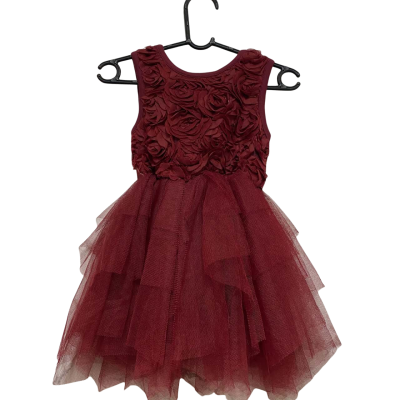 Kids Cracked Soda Embellished Rose Dress,  Size 0- 6-12m Burgandy