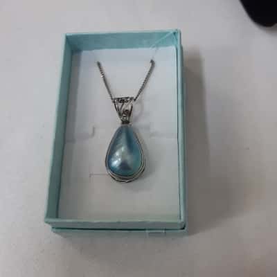 Silver 925 Teardrop Pendant With Pearl Like Insert On Silver Chain