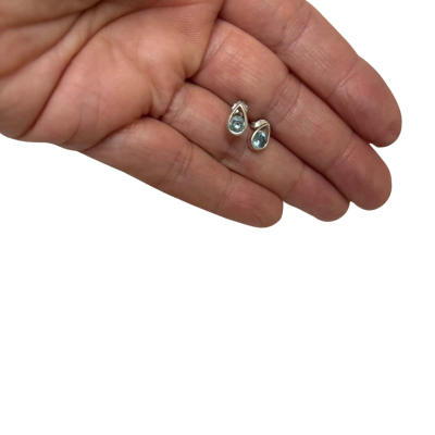  Blue Topaz & Sterling Silver Teardrop Studs 