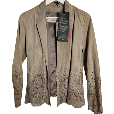 Georgio Brat designer laser cut women’s Leather Jacket Beige / Grey BNWT