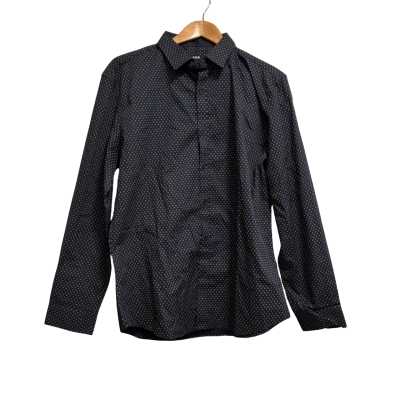 Connor, Mens, Size L, navy blue long-sleeved shirt with beige patterns