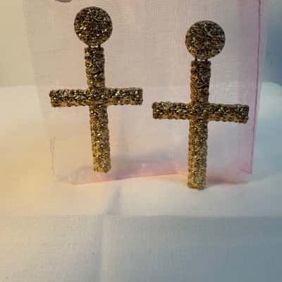 Big Gold Cross Earrings 
