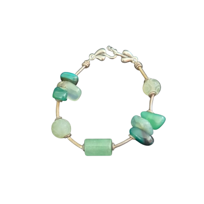 Hand Made Silver-tone & Green Beaded Bracelet