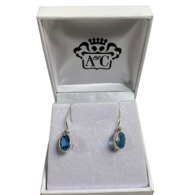  Womens Earrings 925 Sterlings Silver With Blue Topaz