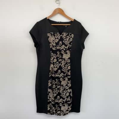 Liz Jordan Black Embroidered Hannah Dress Size 14 