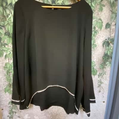 Liz Jordan Luxe Diamante Women's Size 12 Black Bell Sleeve Top  