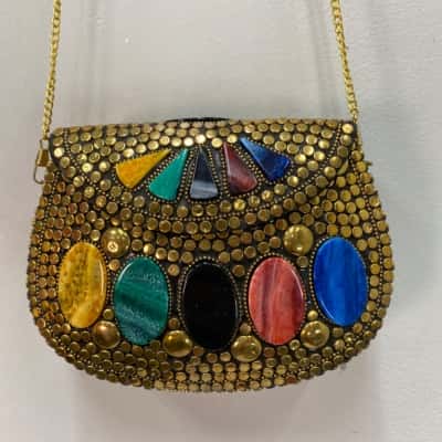 Unique hard case Womens Shoulder Bag Gold Studded / Multicoloured 