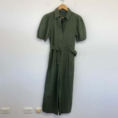 French Connection Green Front Zip Short Sleeve Jumpsuit  Size 6 