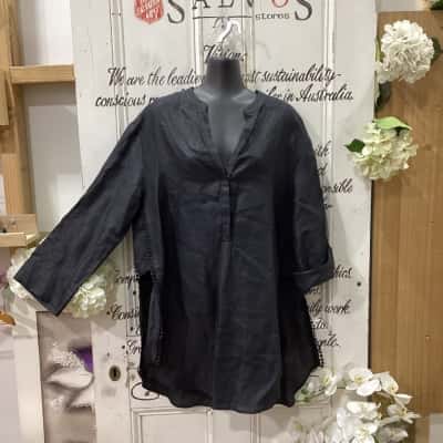 Piper Brand! NWOT 100% LINEN SHIRT! Womens  Size 14 3/4 Sleeve Shirt / Long Sleeve Shirt Black  