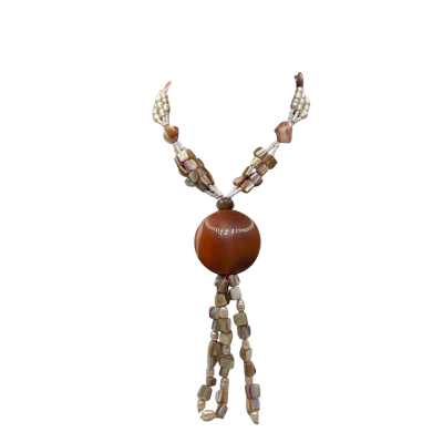  Womens Beaded Necklace Brown / Cream 