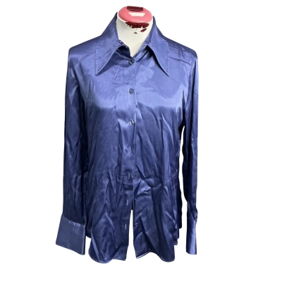 Zara Womens  Size L Button Up Top Blue 
