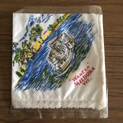 NWOT Vintage Souvenir Of Victoria "Wanera" Mildura Cotton Handkercheif    HTH1