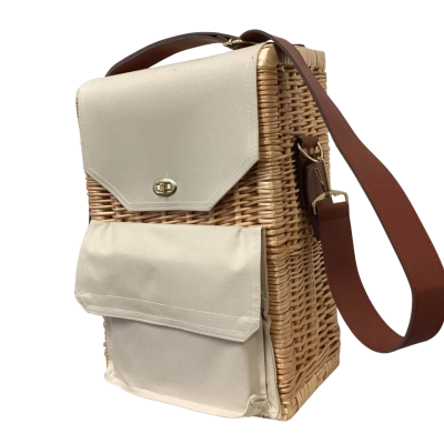 Wicker Picnic Basket Insulated Wine Carrier Shoulder Straps LIKE NEW