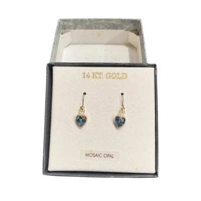 Mosaic Opal 14ct Gold Earrings - displays red
