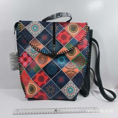  As New Leather Canton Print Womens Backpack / Tote Bag 