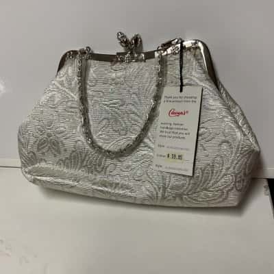 Cawens Brand Women's Evening Bag white with silver tones trim